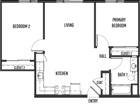 a floor plan of a studio apartment with a bedroom and a living room
